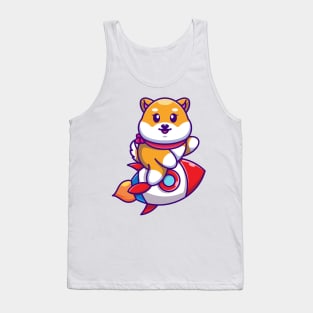 Cute shiba inu dog riding rocket cartoon Tank Top